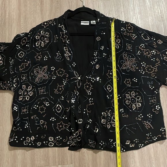 Chico’s Women’s Kimono Cardigan Large Black Beaded Coastal Grandma Contemporary - Picture 11 of 12